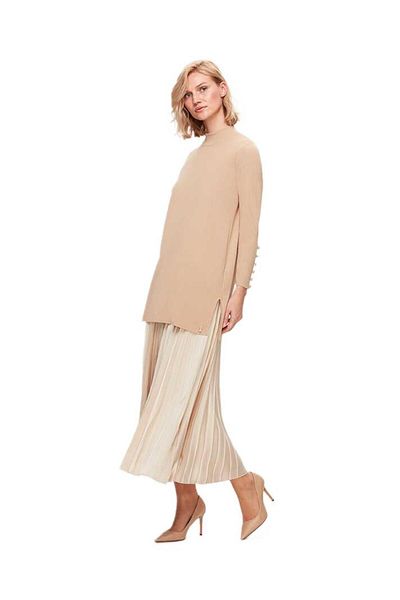 MISS DALIDA Fusta cu pliuri din satin bej - T25K-2000