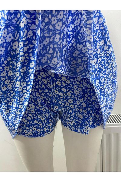LADY HAZAL Fusta mini din țesătură Helen cu modele florale Daisy - cu pantaloni scurți Tamkalıp 03