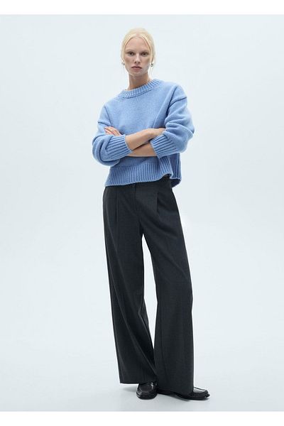 MANGO Woman Pulover din tricotaje cu guler rotund din bumbac in