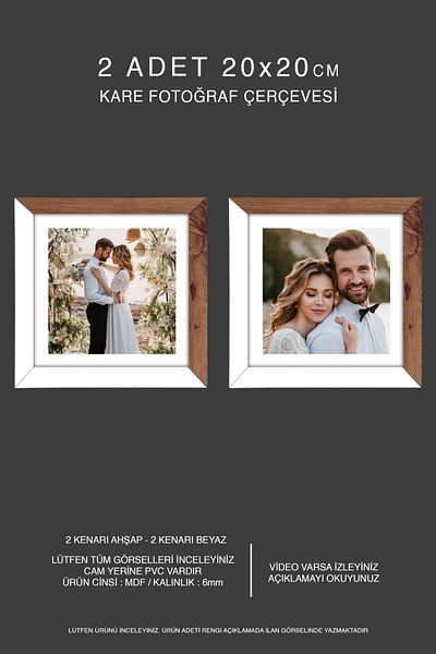 Bytwo 2 Pieces 20X20 Frame - Mdf Square Frame - Photo Frame - Wood-White 2 Colors