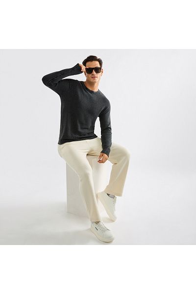 FAV Textured Sweater with Long Sleeves and Crew Neck