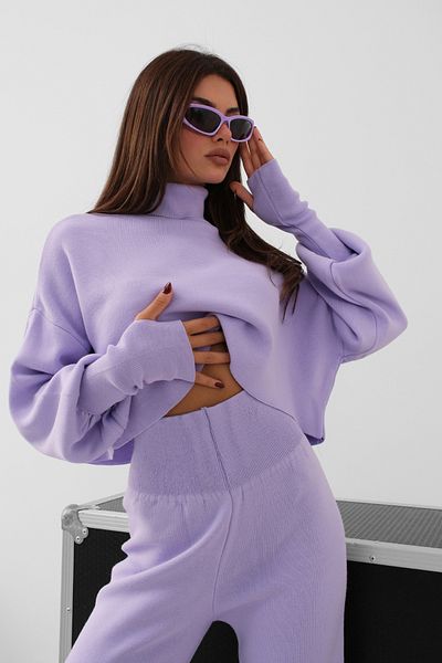 4S1B FASHION Lila kötöttáru szett - hosszú ujjú, garbós pulóver és magas derekú kötöttáru nadrág 015