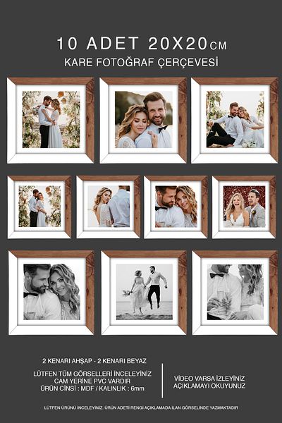 Bytwo 10 Pieces 20X20 Frame - Mdf Square Frame - Photo Frame - Wood-White 2 Colors