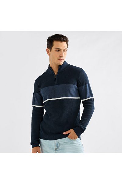 FAV Colourblock High Neck Sweatshirt with Long Sleeves and Zip Closure