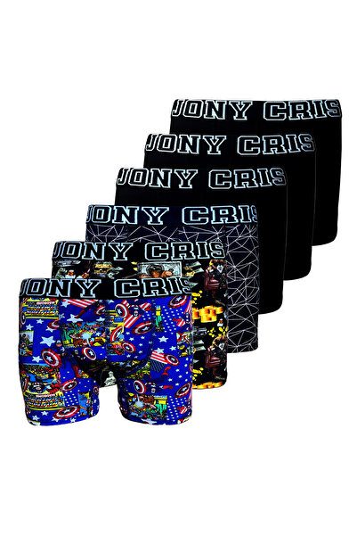 JONY CRIS Pamuklu Desenli Boxer Şort 6’lı Set Erkek Baksır Külot Don