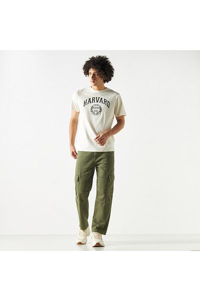 SP Characters Harvard Print Crew Neck T-shirt with Short Sleeves