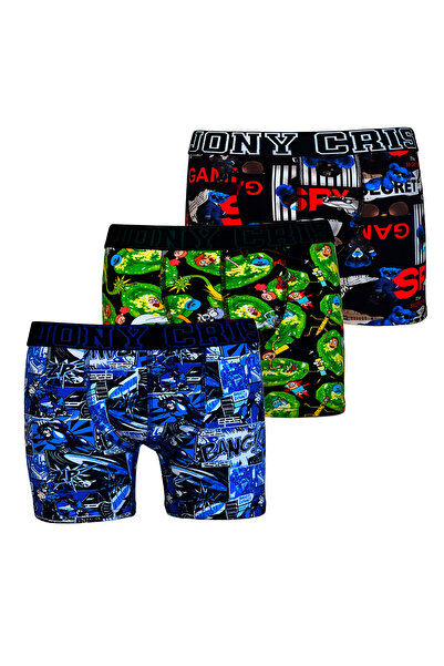 JONY CRIS Pamuklu Desenli Boxer 3’lü Set Erkek Boxer Şort