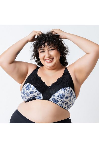 Aadaraya Floral Print Laced Bra with Hook and Eye Closure