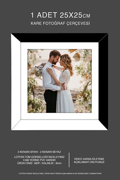 Bytwo 1 Piece 25X25 Frame - Mdf Square Frame - Photo Frame - Black-White 2 Color Frame