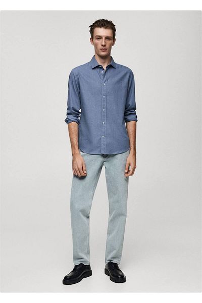 MANGO Man Slim Fit 100% Cotton Multi-Line Flannel Shirt