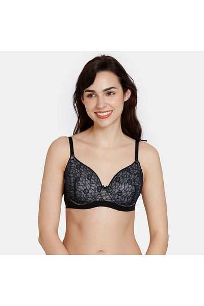 Zivame Lace Detail Balconette Bra with Hook and Eye Closure