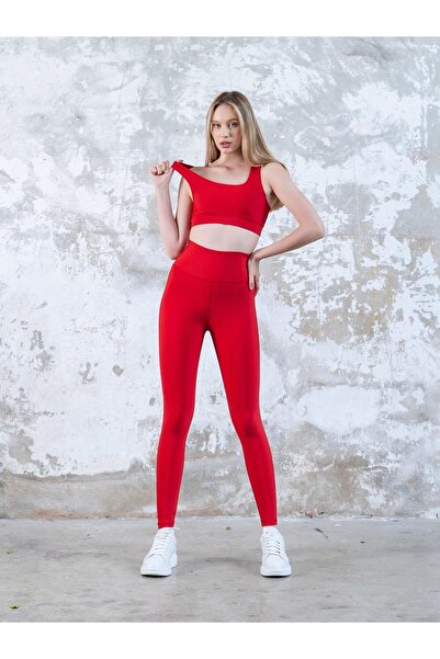 Bugasy Kadın Kırmızı Kalça Tasarımlı Tayt