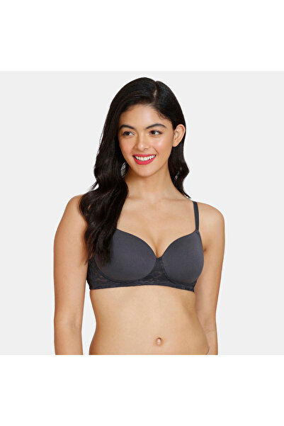 Zivame Lace Detail Padded Balconette Bra with Hook and Eye Closure