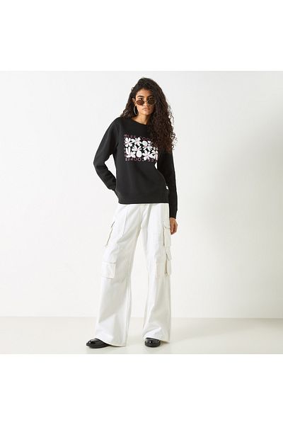 Lee Cooper Logo Embossed Sweatshirt with Long Sleeves