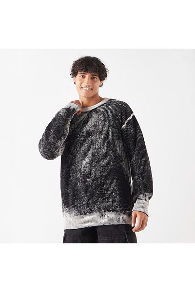 Lee Cooper Textured Oversized Sweater with Long Sleeves and Crew Neck