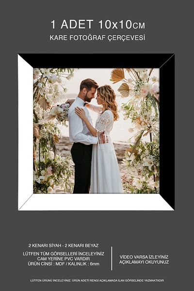 bymat 1 Piece 10X10 Frame - Mdf Square Frame - Photo Frame - Black-White 2 Color Frame