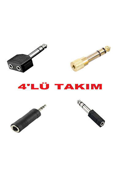 nelerbulurum 4'Lü Takım Piyano,Gitar,Org,Anfi için Uyumlu 3.5mm to 6.3mm-6.3mm to 3.5mm Çeviri Dönüştürücü