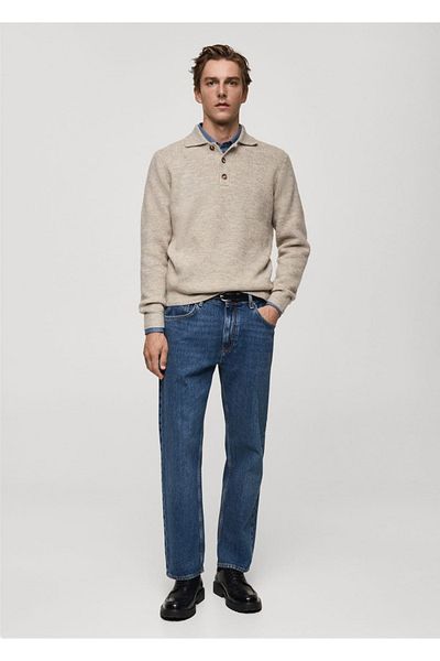 MANGO Man Pulover polo din tricot cu croială obișnuită