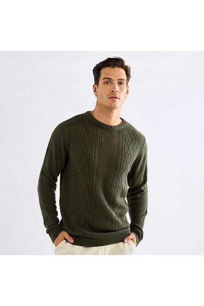 FAV Textured Sweatshirt with Long Sleeves and Crew Neck