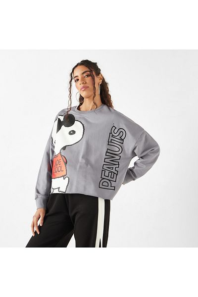 SP Characters Snoopy Print Sweatshirt with Crew Neck and Long Sleeves
