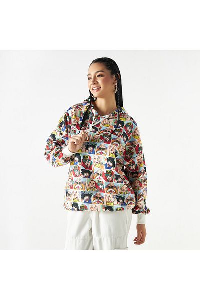 SP Characters All-Over Dragon Ball Print Hoodie with Long Sleeves