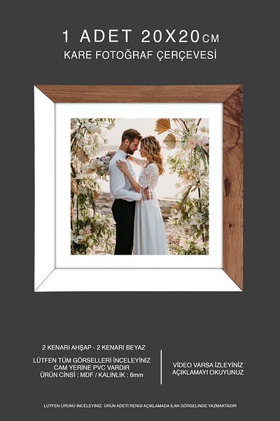 bymat 1 Piece 20X20 Frame - Mdf Square Frame - Photo Frame - Wood-White 2 Colors