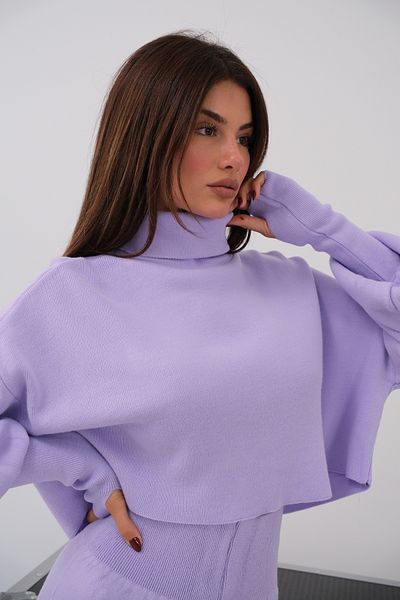 4S1B FASHION Lila kötöttáru szett - hosszú ujjú, garbós pulóver és magas derekú kötöttáru nadrág 015