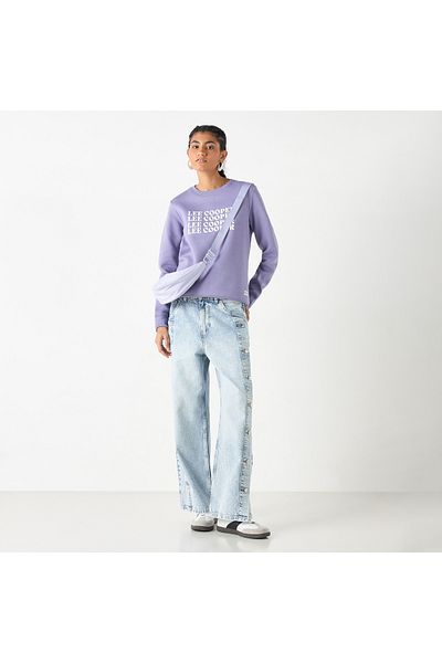 Lee Cooper Logo Embossed Sweatshirt with Long Sleeves