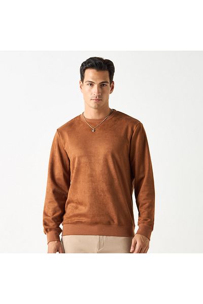 Iconic Solid Sweatshirt with Round Neck and Long Sleeves