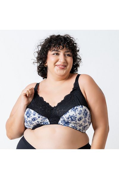 Aadaraya Floral Print Laced Bra with Hook and Eye Closure