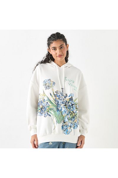 SP Characters Floral Print Oversized Hooded Sweatshirt With Long Sleeves