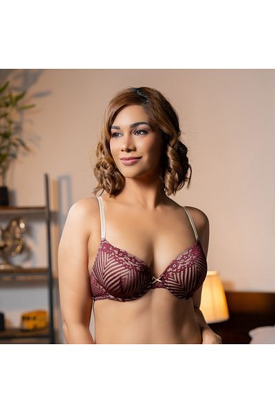 Aadaraya Lace Detail Plunge Bra with Hook and Eye Closure