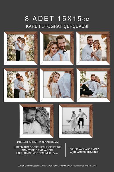 yhfoto 8 Pieces 15X15 Frame - Mdf Square Frame - Photo Frame - Wooden-White 2 Color Frame
