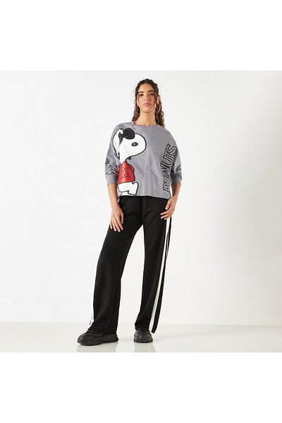 SP Characters Snoopy Print Sweatshirt with Crew Neck and Long Sleeves