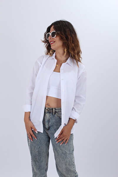 HelenaButik Kadın  Oversize Uzun Basic Gömlek