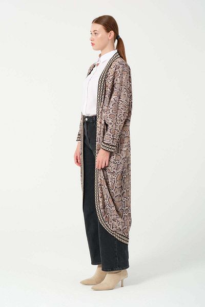 Hatun Atila Hatunatila Oversize Digital Printing Gold Processing Stripe Detailed Cardigan 4999