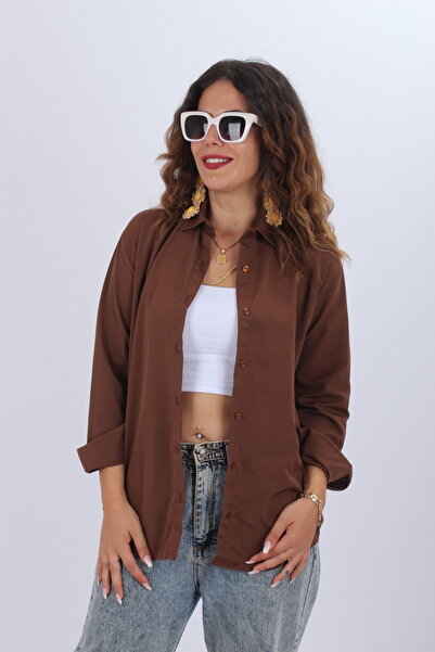 HelenaButik Kadın  Oversize Uzun Basic Gömlek