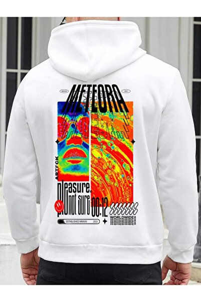 DEEPSENCE METEORA Чоловічий білий худі з капюшоном - з принтом на спині
