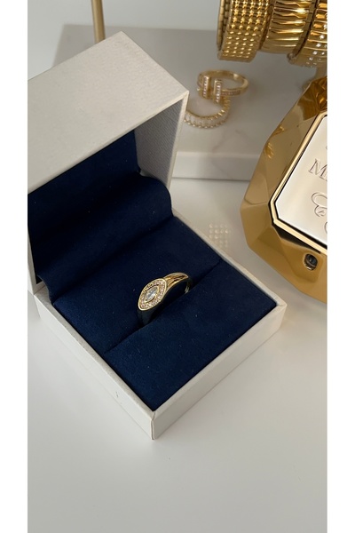 SU PERİSİ TAKI BİJUTERİ خاتم بيضاوي من الحجر الوردي الذهبي قابل للتعديل