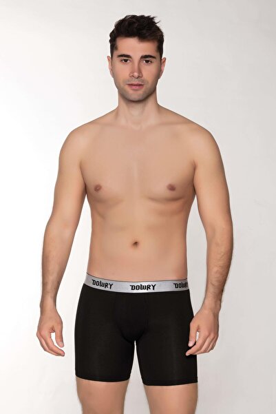 DOWRY Black Modal Men's Boxers - Long with Logo and Elastic