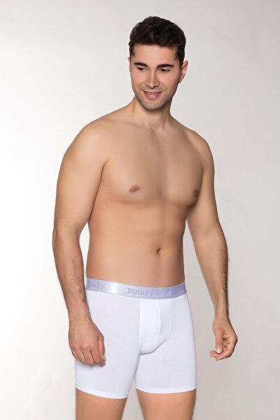DOWRY White Modal Boxers - Men'S, Logo, Elastic Long
