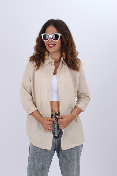 HelenaButik Kadın  Oversize Uzun Basic Gömlek
