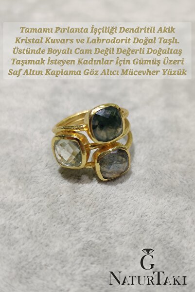 Naturtakı Dentritli Akik Kristal Kuvars Ve Labradorit Doğaltaşlı Tasarım Altı...