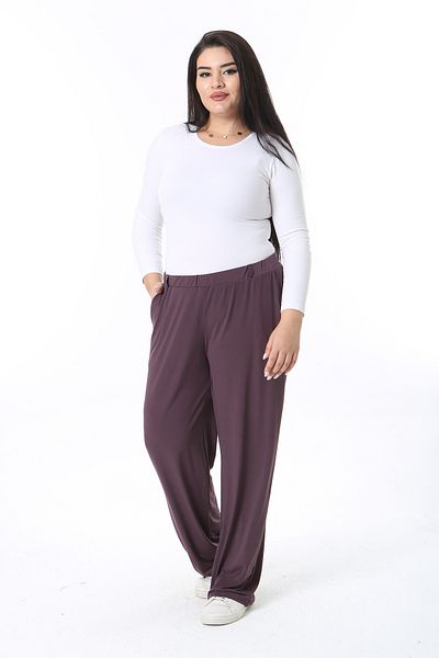Şans Large Size Lycra Plum Jersey Trousers - Elastic Waist, Side Pocket 65N38465