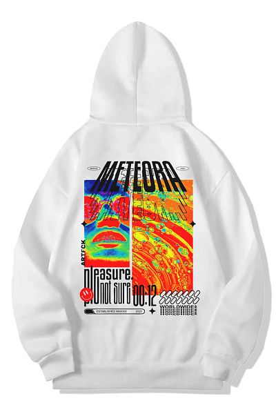 DEEPSENCE Meteora Men's White Hooded Sweatshirt - Back Printed