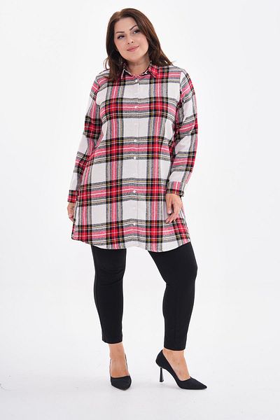 charamela Women's Large Size Plaid Shirt Tunic -Bgg51