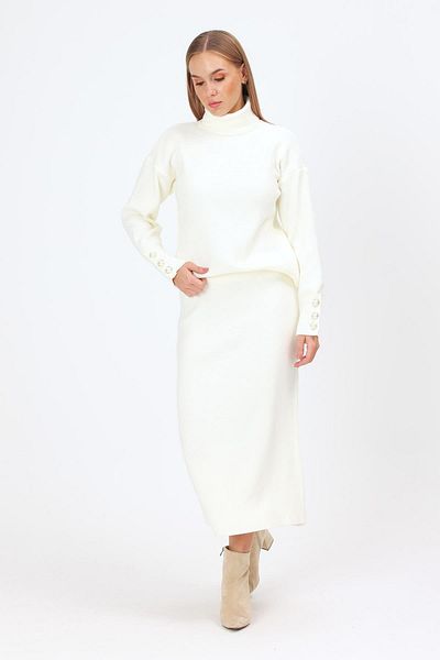 ihraç pazarı Thick Turtleneck Sleeve Button Detail Sweater and Slit-Free Rubber Waist Skirt Knitwear Set