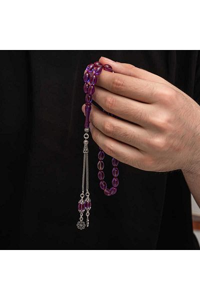 ECOME Silver Tassel Clamping Amber Prayer Beads