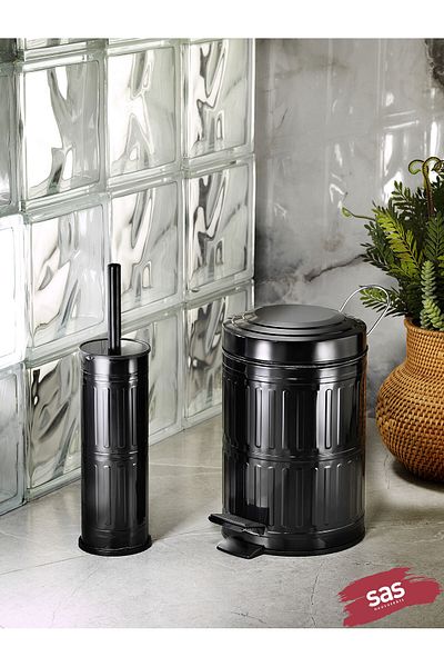 Sas Haus Πεντάλ Κάδος Απορριμμάτων Τουαλέτα WC Βούρτσα Μπάνιου Κάδος Απορριμμάτων Σετ Μπάνιου 2 5 λίτρων Μαύρο Vintage