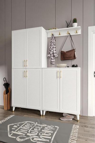 mapahomeliving Panjurlu Metal Kulp Prt6190 Portmanto Vestiyer Beyaz Gold